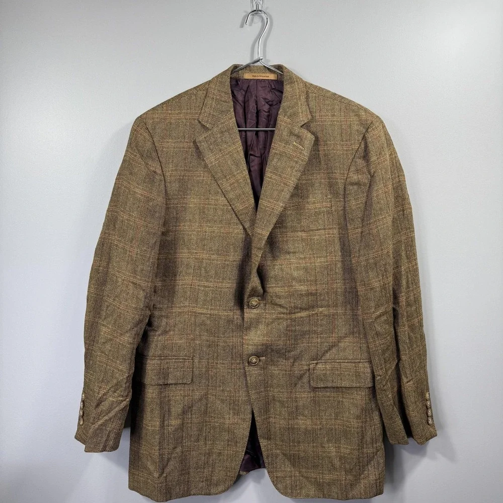 Ermenegildo Zegna Sport Coat Mens 50R Brown Herringbone Wool Cashmere Tweed